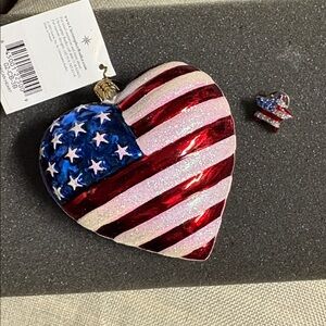 Christopher Radko “American Heart” Vintage Ornament w/star tie tac & Box. NEW